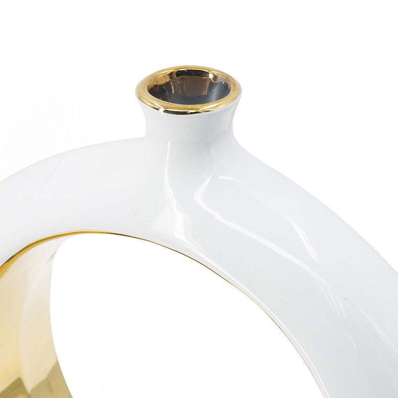 11X3.1X12" Round Vase,White/Gold
