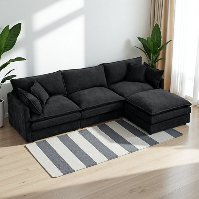 Modular Sectional Sofa, 102 Inch L Shaped Couch Set For Living Room, 3-Seater Comfy Cloud Couches With Movable Ottoman