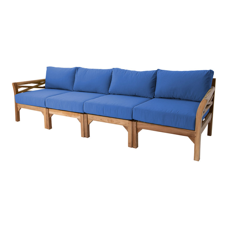 Monterey Teak Outdoor Deluxe Sofa with Sunbrella Cushions, Sapphire