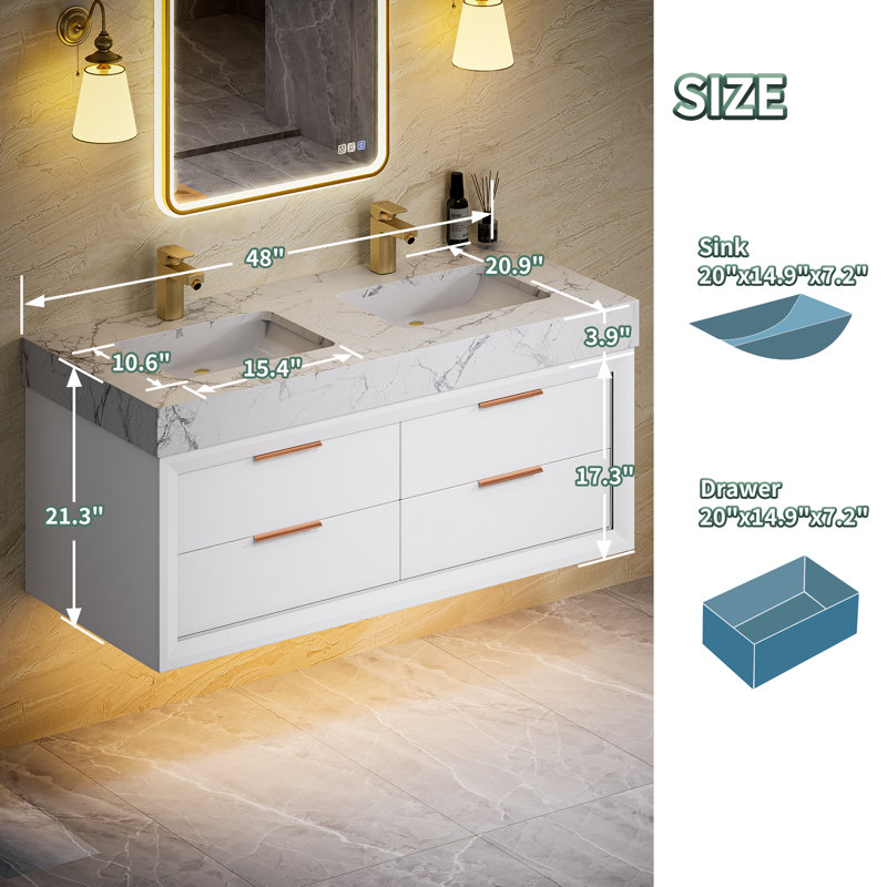 Ensemble de meuble-lavabo simple 48 po avec plateau Mayatte Grado, Blanc (incorrect), 48"