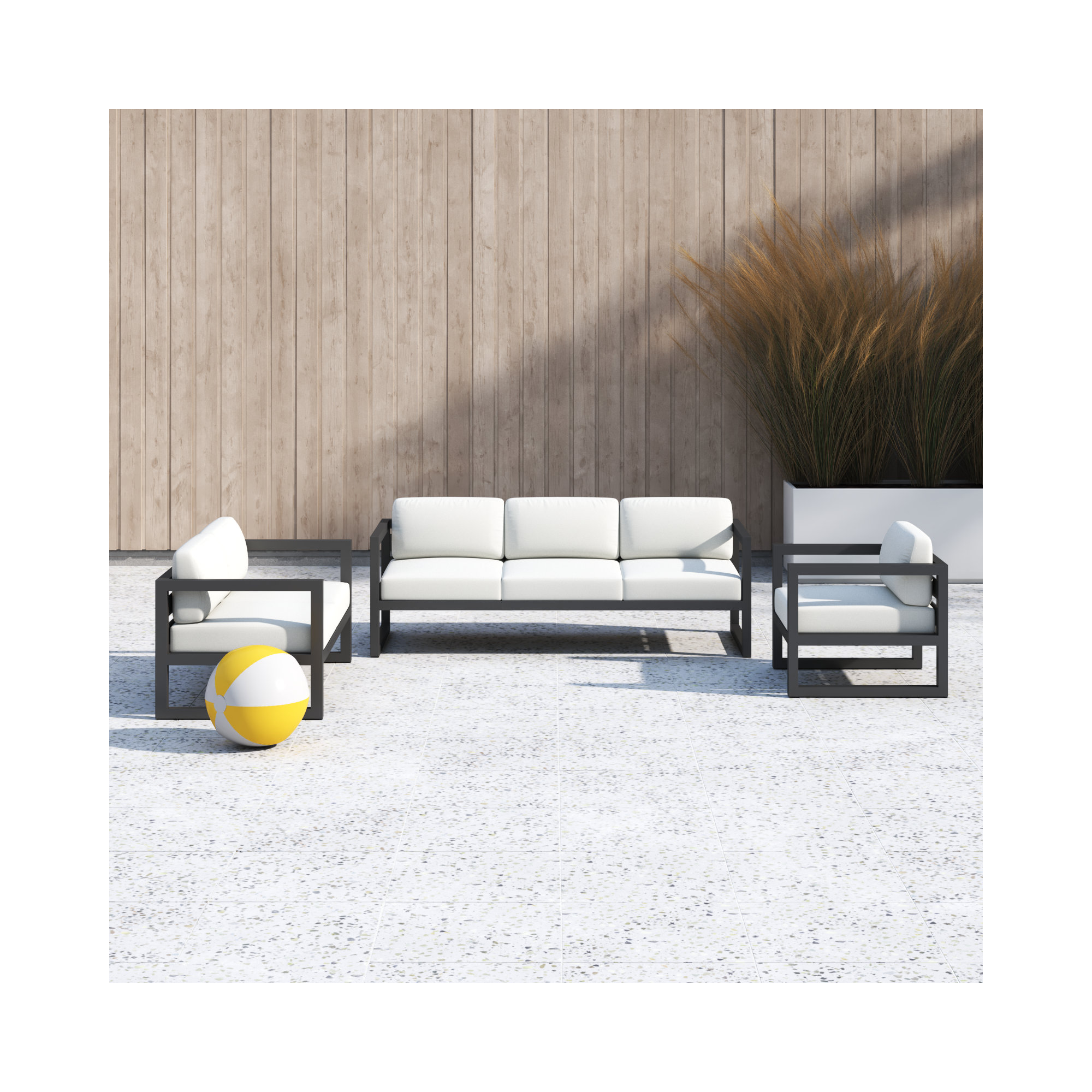 Smith 3 Piece Sofa Seating Group with Sunbrella® Cushions, Slate, Canvas Natural