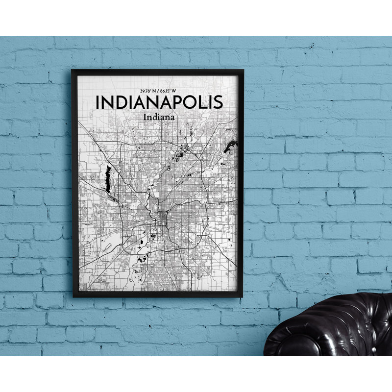 «Indianapolis City Map», reproduction d'impression sur affiche, H 17 po x l 11 po x P 0,05 po