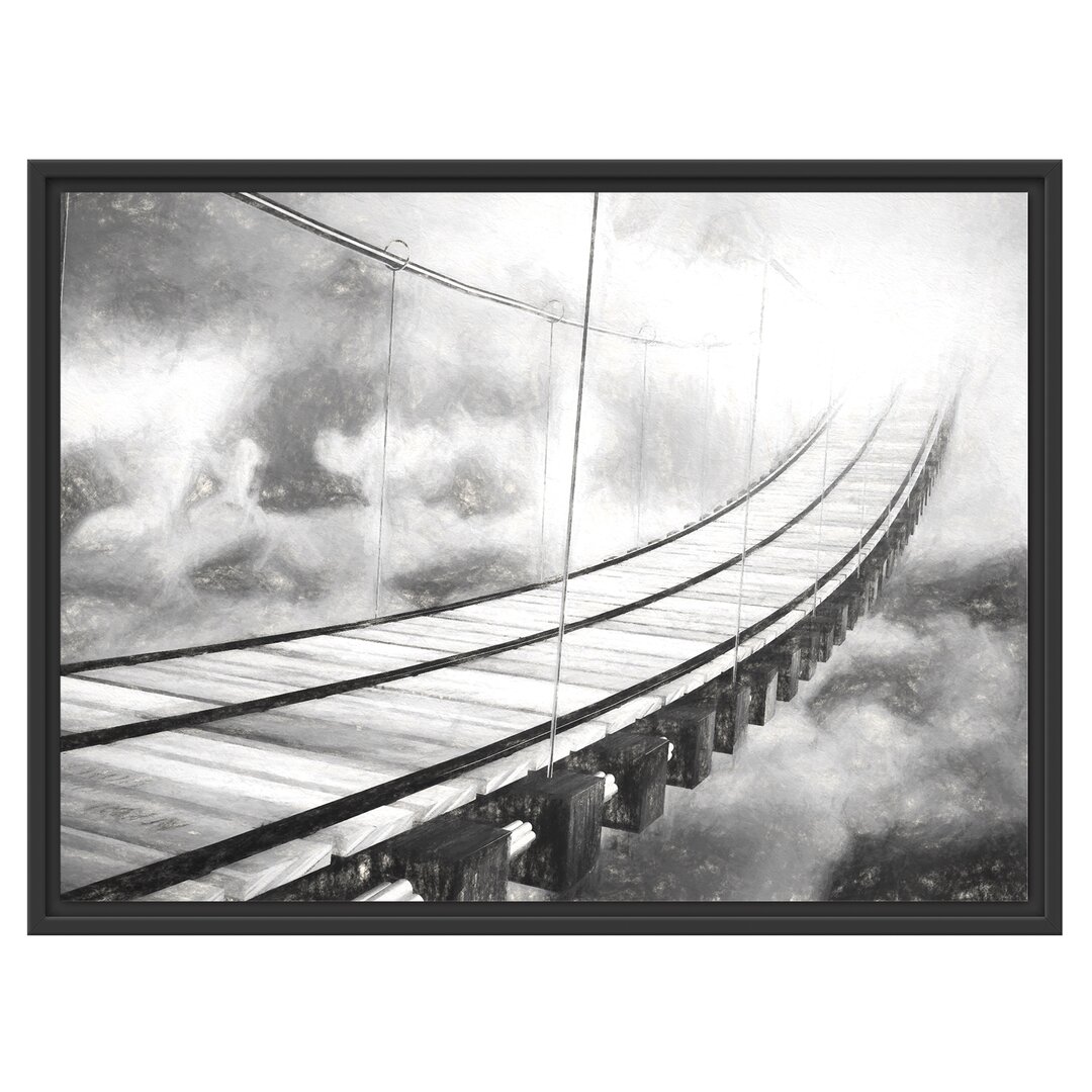 Gerahmtes Wandbild Hölzerne Brücke in den Wolken