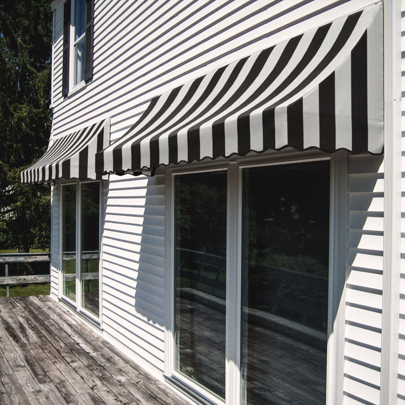 Awntech Nantucket Acrylic Fabric Fixed Awning, Black/White Stripe, 31" H x 40.5" W x 24" D