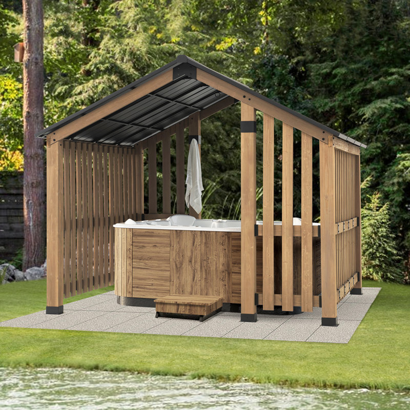 Sunjoy Hardtop Gazebo 11 x 11 ft. Outdoor Cedar Framed Wood Gazebo Privacy Screen Backyard Hot Tub Gazebo with with Ceiling Hook