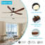 Ventilateur de plafond à 5 pales en bois massif 62 pouces avec télécommande et éclairage (DEL) à moteur à courant continu pour l'intérieur, l'extérieur et la terrasse