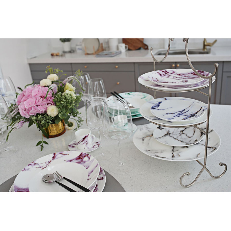 Assiette plate en porcelaine tendre 10,5 po Marble Azure