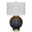 Lampe de table Kara, corps rond, abat-jour blanc, métal ombré bleu doré 27 po