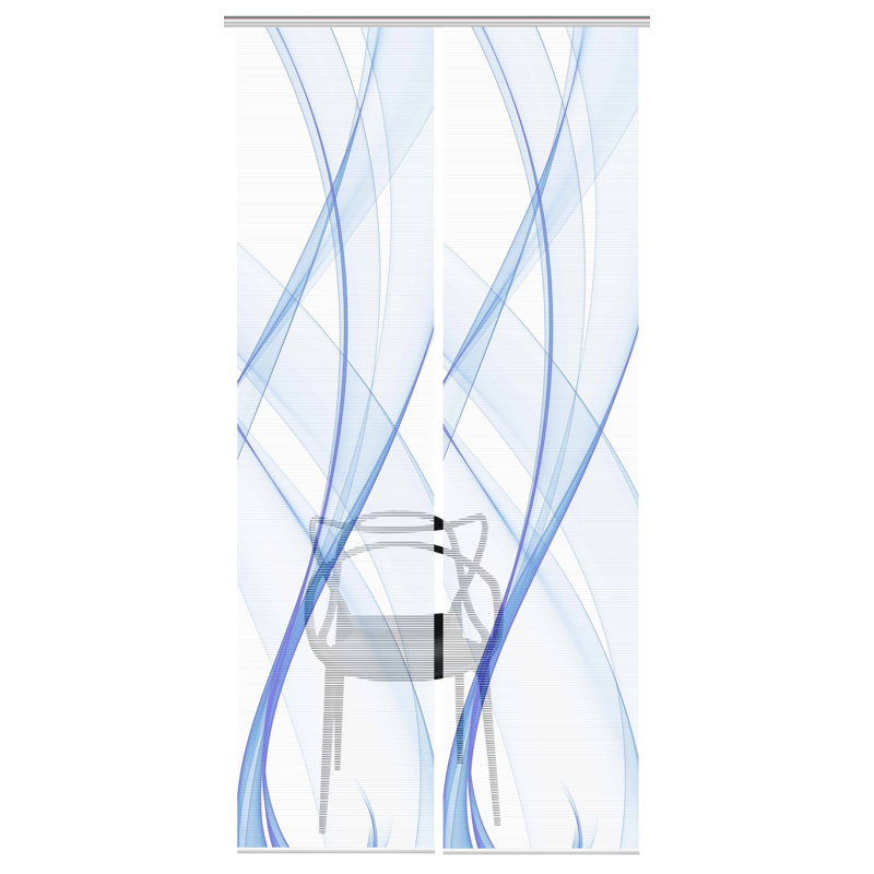 Semi Sheer Sliding Panel Pair, Blue / White / Grey