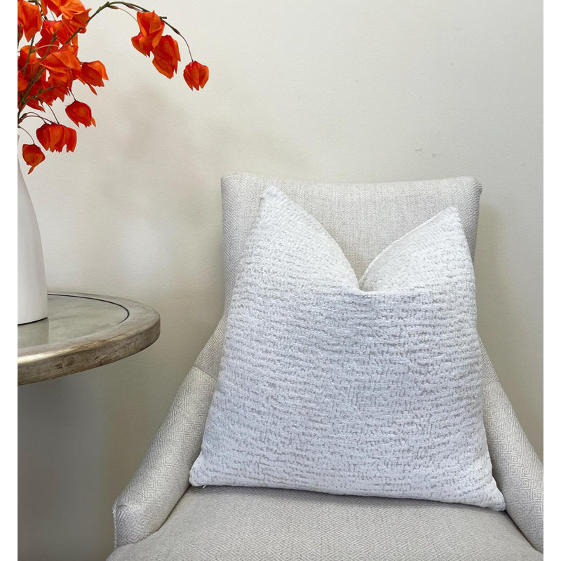 Housse de coussin en chenille unie, Blanc, H 20 po x l 20 po 1