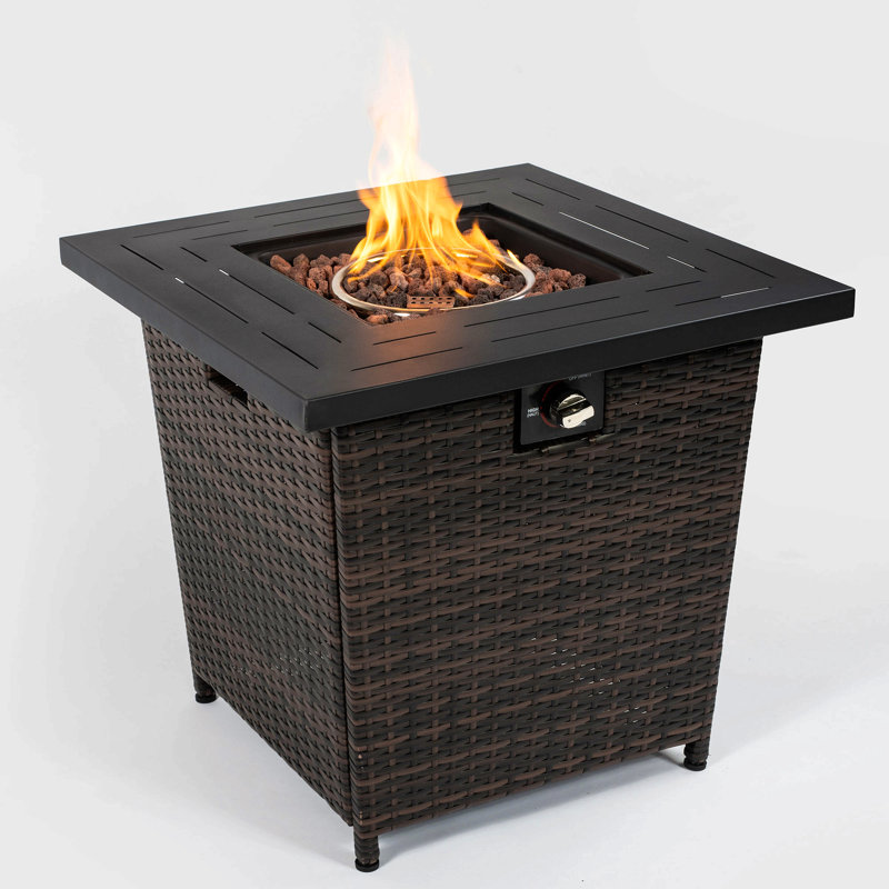 28Inch Wicker Square Fire Pit Table