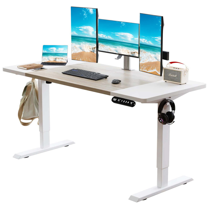 Bureau assis-debout électrique réglable en hauteur avec mémoire de position et gestion des câbles pour postes de travail ergonomiques à domicile (BUREAU SEULEMENT, CHAISE NON INCLUSE)