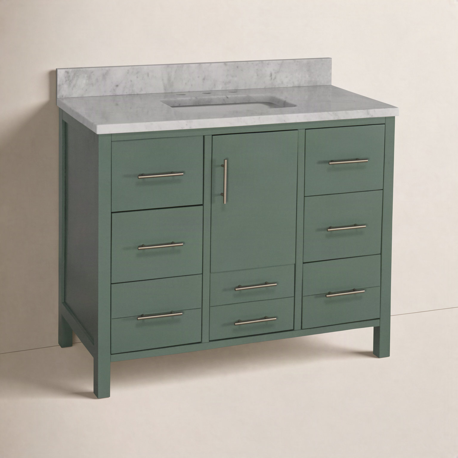 Kiara 42" Carrara Marble Single Bathroom Vanity, Sage Green, Carrara Marble