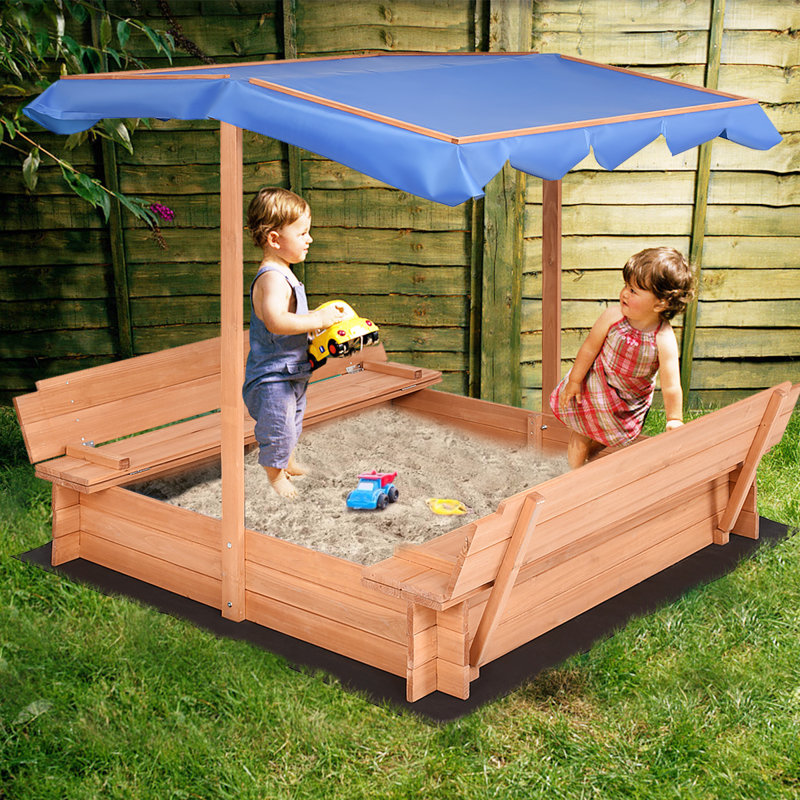 Freeport Park Kennett 140cm x 120cm Solid Wood Rectangle Sandbox with Cover