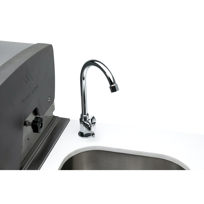 Mont Alpi Mai805-bssbev-exc 6-burner 115000 Btu Black Stainless Steel Island Outdoor Kitchen Bbq Gas Grill + Beverage Center Faucet & Sink + Granite Countertops + 25" Right Extra Storage Cabinet