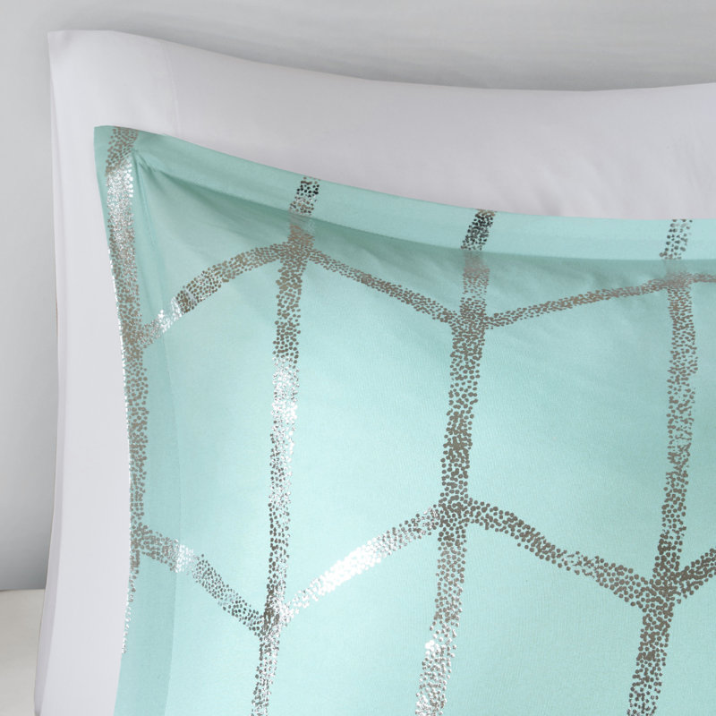 Aqua and Silver Twin Microfiber Comforter Set with Shams