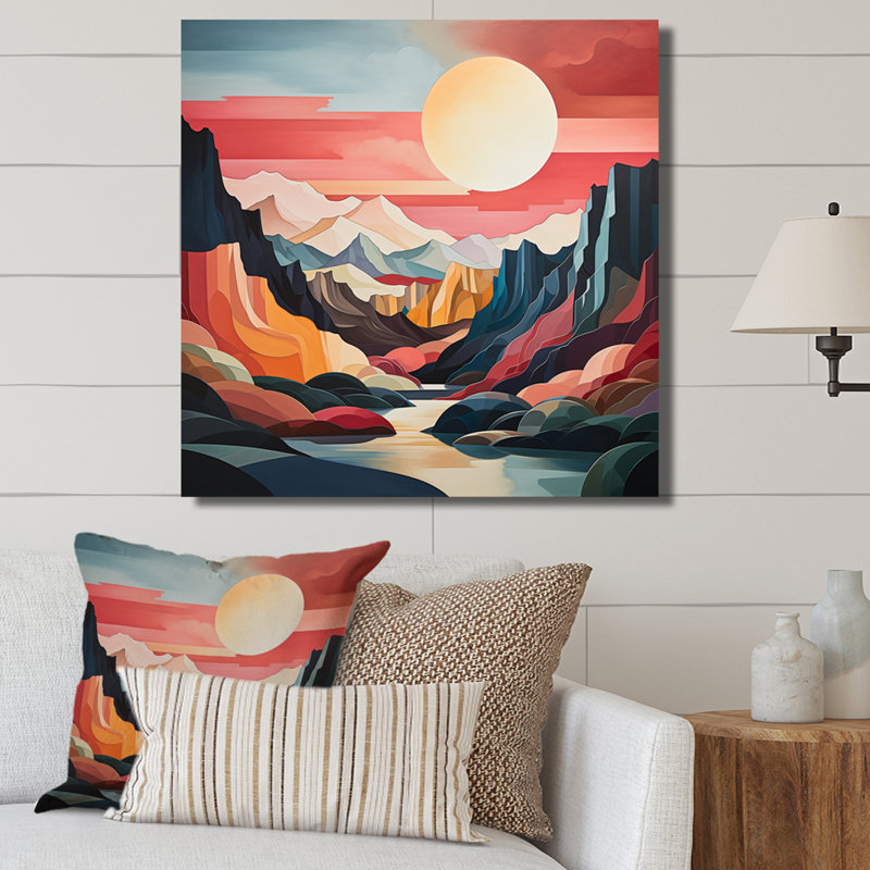 Coral Teal Bold Canyon Landscape II - Abstract Canvas Art Print, H 16 po x l 16 po x P 1 po, Toile tendue