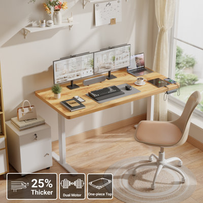 Bureau debout à hauteur réglable de 48 pouces à deux moteurs électriques avec contrôleur de mémoire et plateau de table sans couture, bureau d'ordinateur de bureau assis-debout d'une capacité de 265 lb, brun rustique clair (deux paquets)