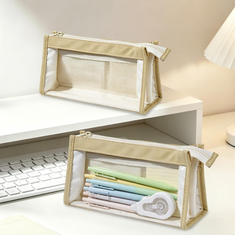 Pochette de rangement en plastique transparent pour crayons d'étudiant, multicompartiments, grande capacité, pour fournitures scolaires et examens.