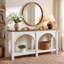 Console 63 po en bois massif pour vestibule, table de ferme à 2 niveaux avec tablettes de rangement pour le salon