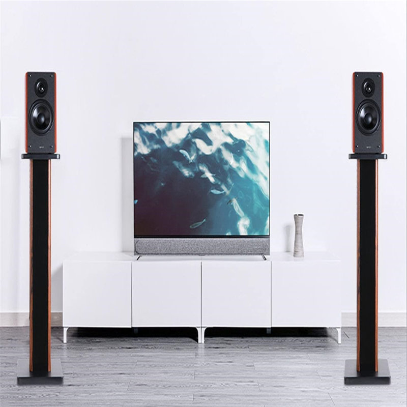 60cm Wood Grain Fixed Height Speaker Stand Universal Floor Pair Heavy Duty Surround Sound Studio Monitor Stand For Home Theaters With Sand Filling Tuning Function