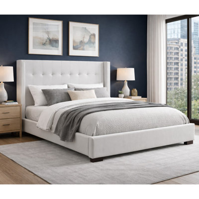 Lit plateforme rembourré Winslow Queen avec tête de lit capitonnée, beige