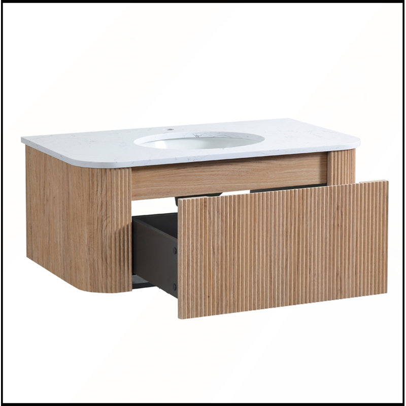 Meuble-lavabo mural 36 po Arcora avec comptoir en marbre artificiel Carrara, lavabo en céramique et tiroir de rangement spacieux