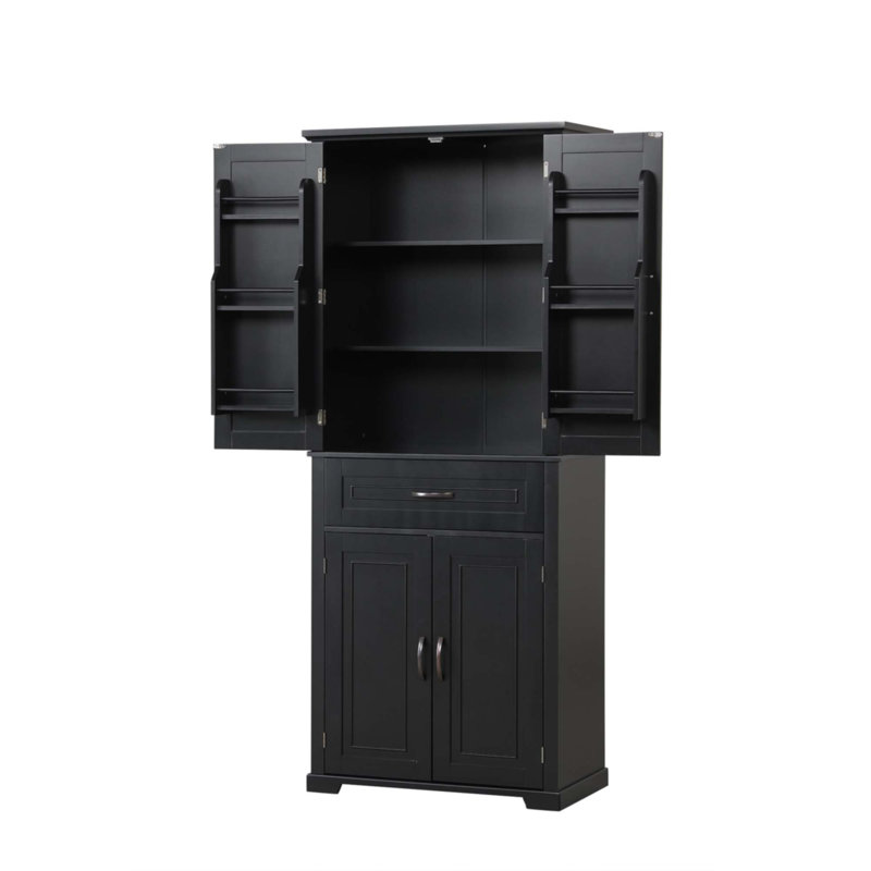 Armoire de rangement de salle de bain avec portes et tiroir, Noir