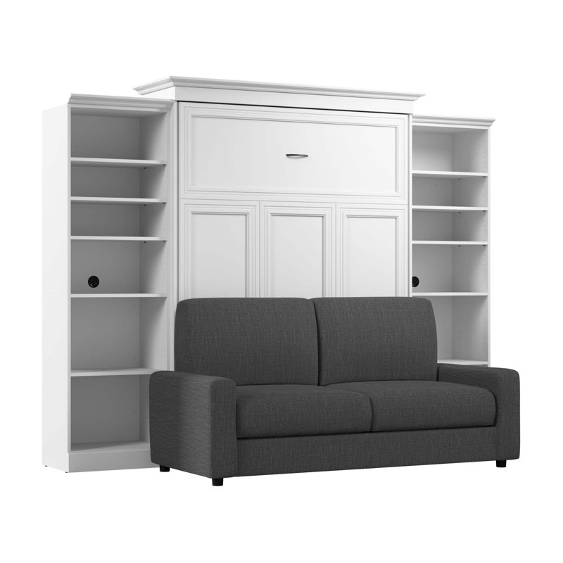 Alvaretta Upholstered Murphy Storage Bed, White/Gray, Queen