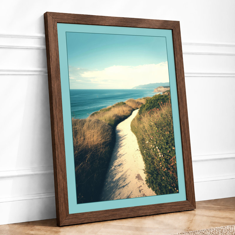 Path to the Sea Coastal - Framed Print, A4 - 29.7 x 21.0 cm, Walnut