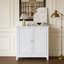 Armoire de rangement à double porte, armoire de rangement autoportante moderne Mid-Century, armoire de rangement de salle de bain avec boutons argentés pour le salon, la cuisine, la salle de bain, le couloir