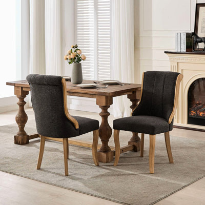 Snow Velvet Dining Chairs In Mid - Century Style, Gray Of 2, For Or Lounge, With Rubberwood Frame, Breathable Fabric, 19.96 Width Comfortable Fluffy Sculpted Legs, And Rubberwood, 38.1 Height
