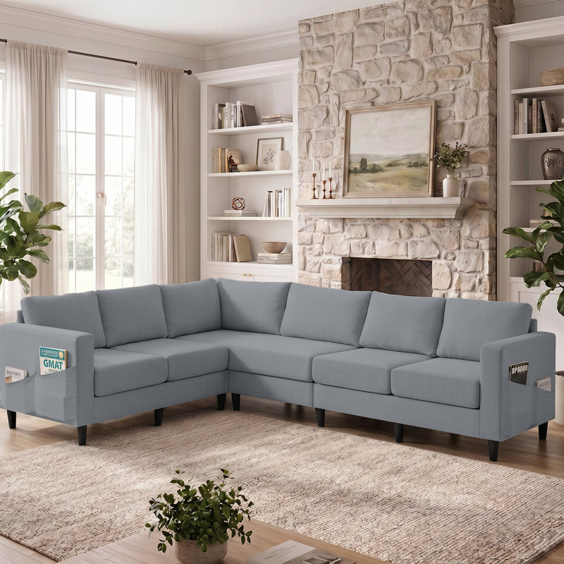 Canapé modulaire en L Linen, gris clair, Gris