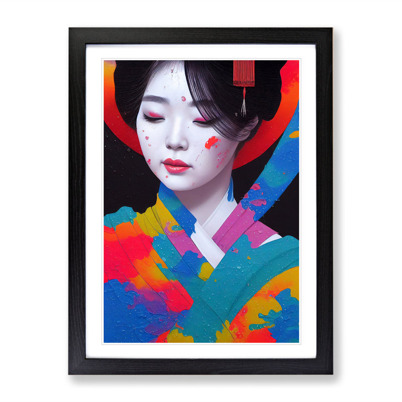 Paint Splashed Geisha No.1 - Framed Print, Black Framed, 46cm H x 34cm W x 2cm D