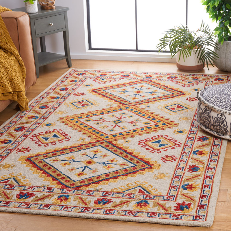 Vahakn Hand Tufted Wool Geometric Rug, Rectangle 5' x 8'
