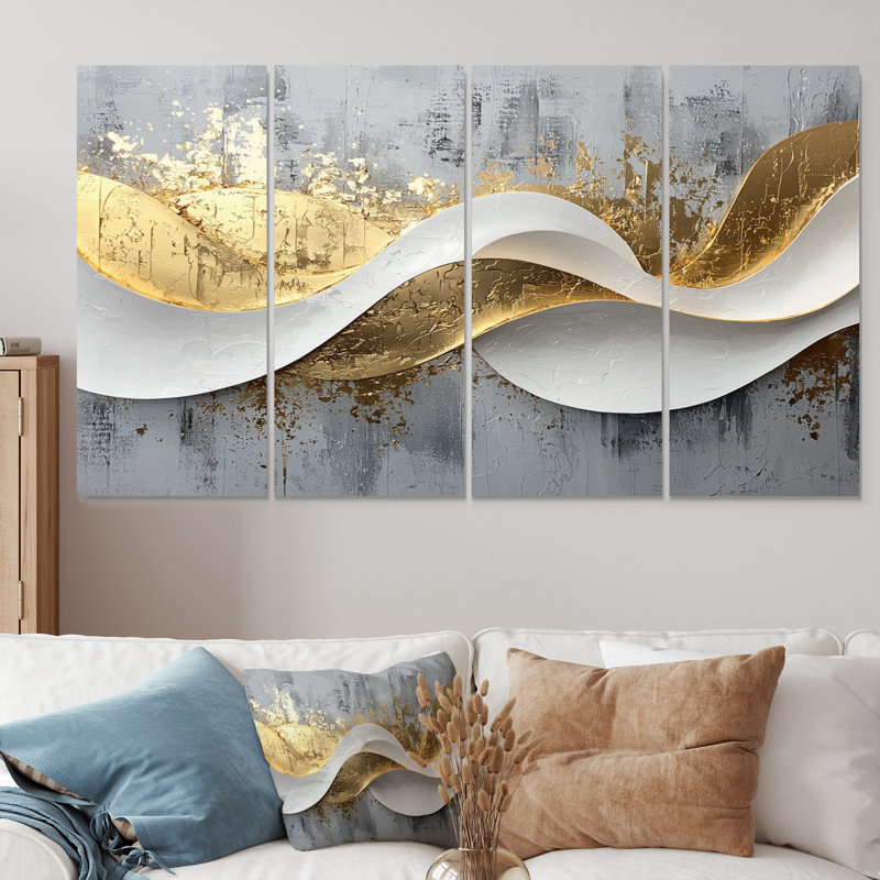 Fosteau V - art mural vagues - ensemble d'art mural moderne, H 28 po x l 48 po, 4