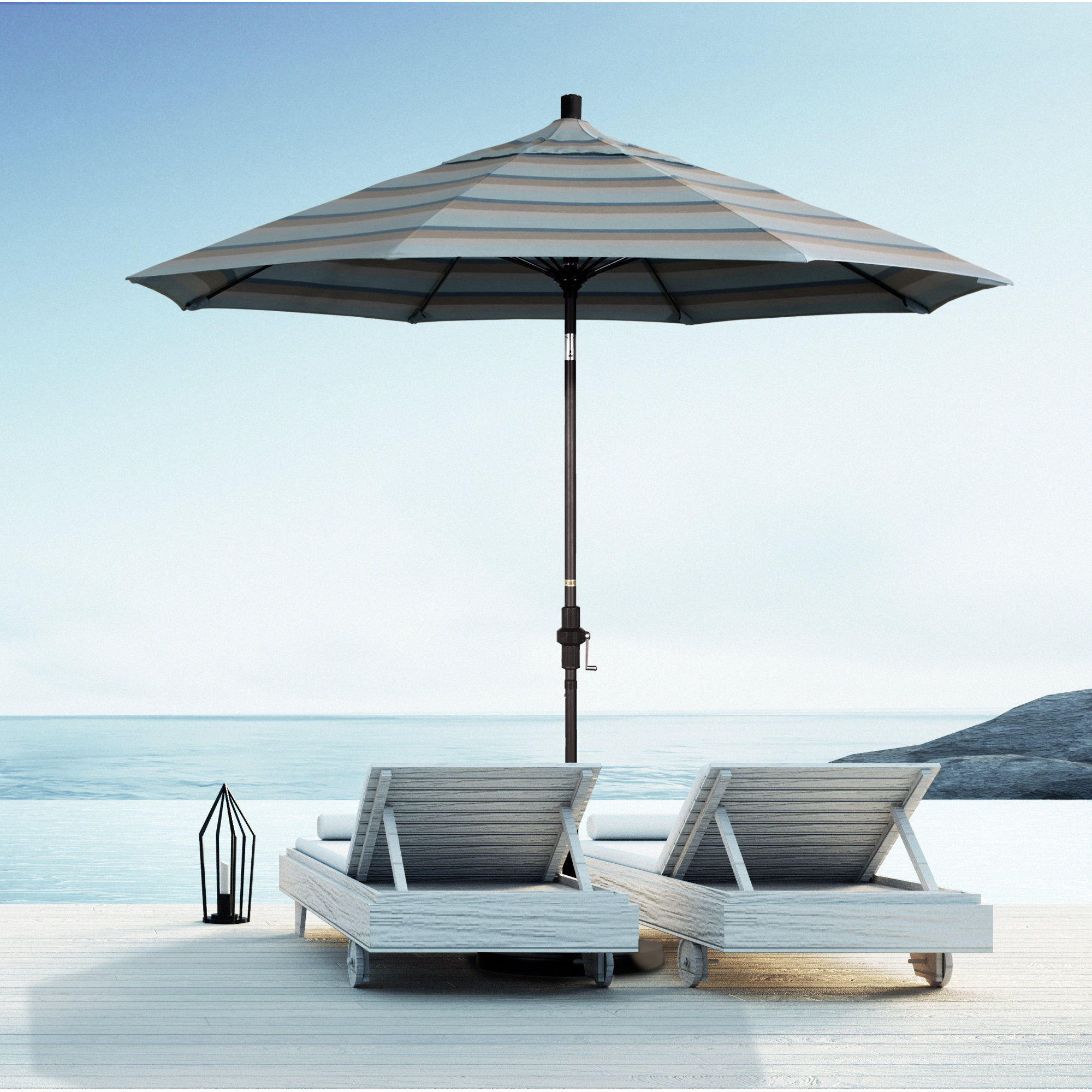 Roverta 9' Market Sunbrella® Umbrella, Gateway Mist Sunbrella®, Brown