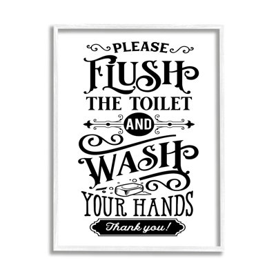 Flush & Wash Hands Vintage Style Text Typography by Lettered And Lined - Floater Frame Graphic Art on Canvas