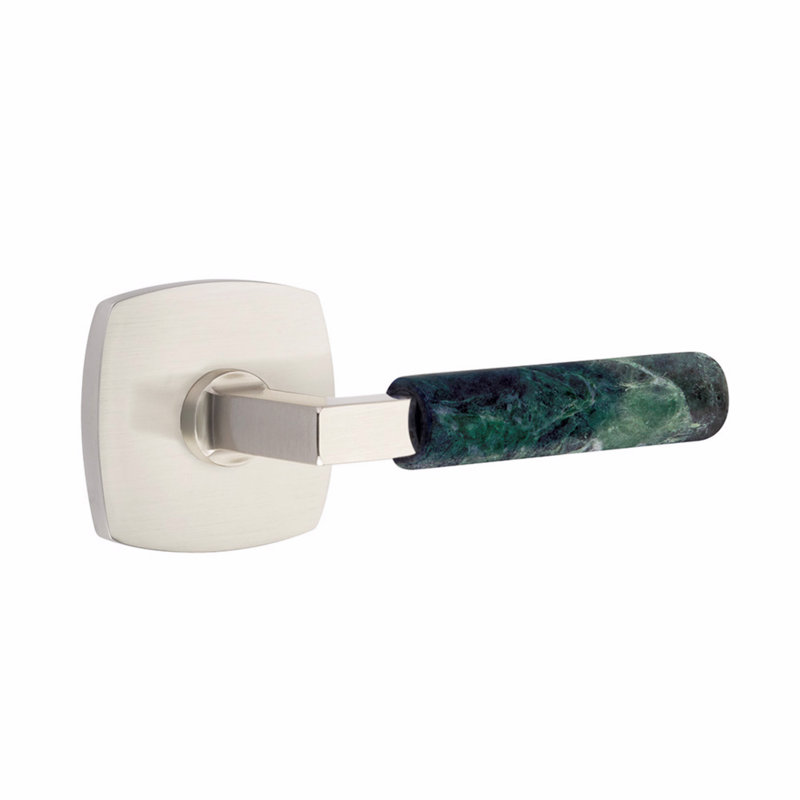 Ensemble de leviers de passage Emtek Select, rosette Urban Modern, tige carrée en L, poignée en marbre vert, CF