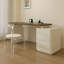 Bureau en bois manufacturé ovale brun noisette + blanc crème avec 2 tiroirs-108647265