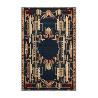 Machine Washable Art Deco Grey Area Rug