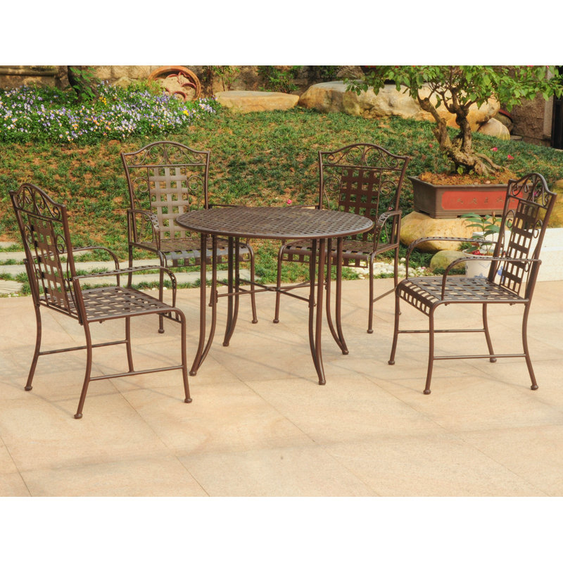 Nocona 4 - Person Patio Dining Set with Round Table, Matte Brown