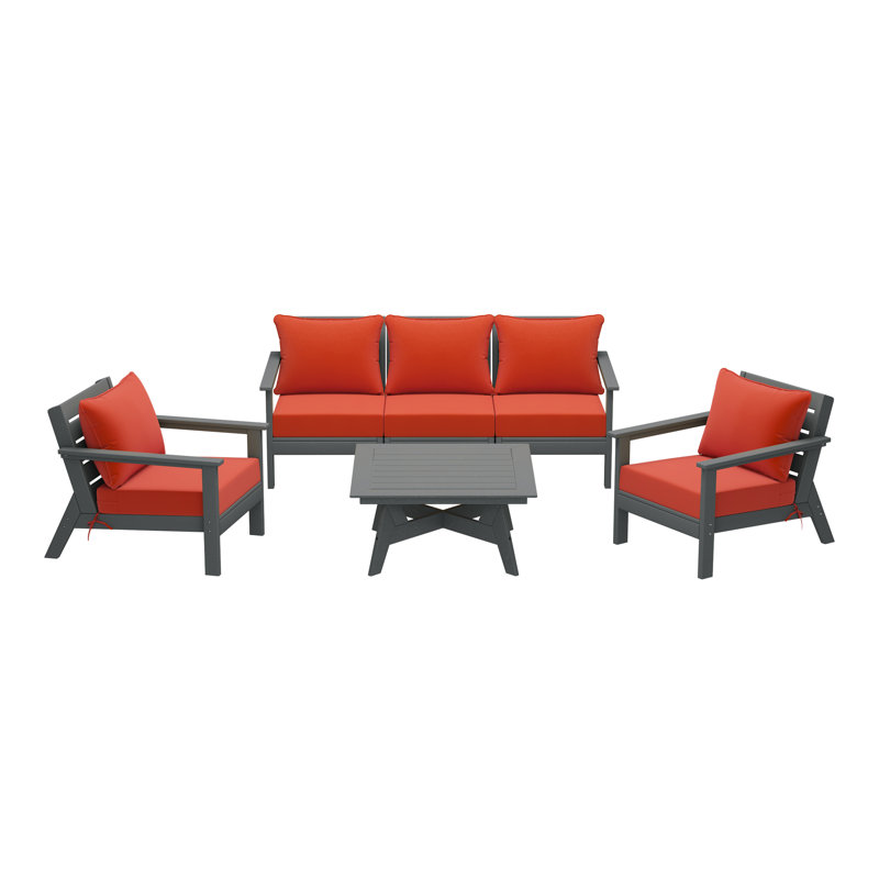 Ensemble de conversation à assise profonde 6 pièces, Gris, Orange