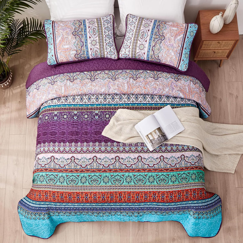 Ensemble de courtepointe bohémienne, couvre-lit léger en microfibre 3 pièces (coloré)