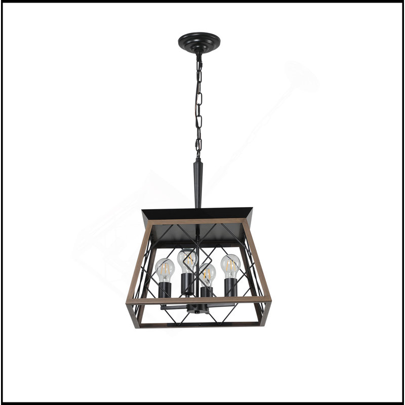 Lustre suspendu industriel 4 lumières, cage moderne en métal, luminaire suspendu réglable pour la salle à manger, la cuisine et le salon (sans ampoules)