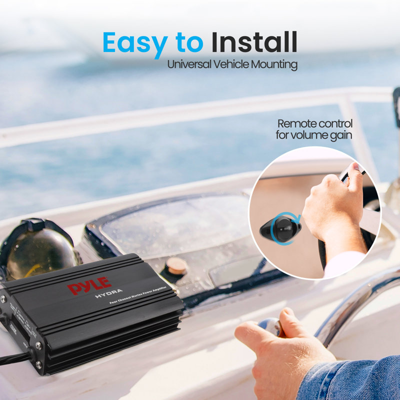 Pyle Hydra Marine Amplifier - Micro amplificateur 4 canaux 800 watts Elite Series - imperméable, contrôle de niveau de gain, entrée stéréo Rca, prise Jack 3,5 mm, contrôle de volume et MP3 (Plmrmp3B)
