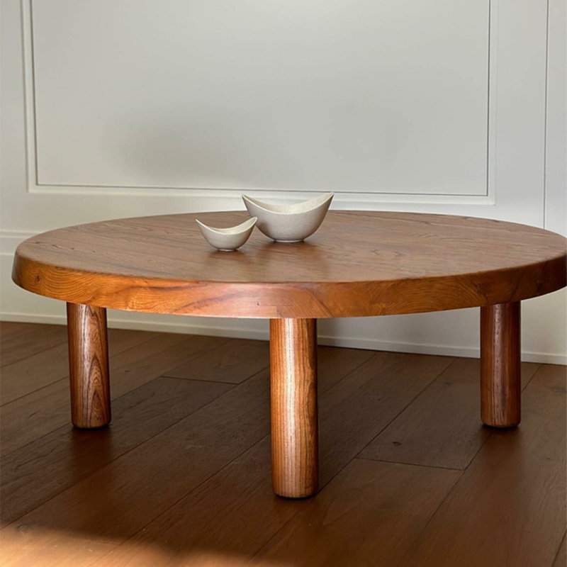 Nordic-style solid wood round coffee table, 18.1" H x 43.3" L x 43.3" W