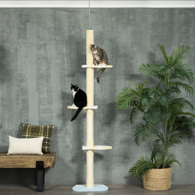 4 Tall Cat Lounge, , Floor To Ceiling, 87 - 103 Inch Adjustable, Platforms, Scratching Posts, , Yellow For Indoor Cats Firm Tower,