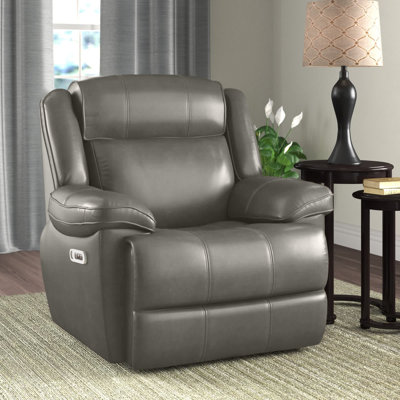 Milladore 41" Wide Genuine Leather Power Glider Standard Recliner by Lark Manor