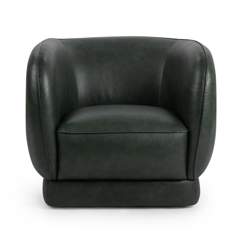 Rinner Leather Swivel Club Chair, Hunter Green Genuine Leather